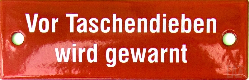 "Vor Taschendieben wird gewarnt", Emaille-Blechschild, 12,5x4cm