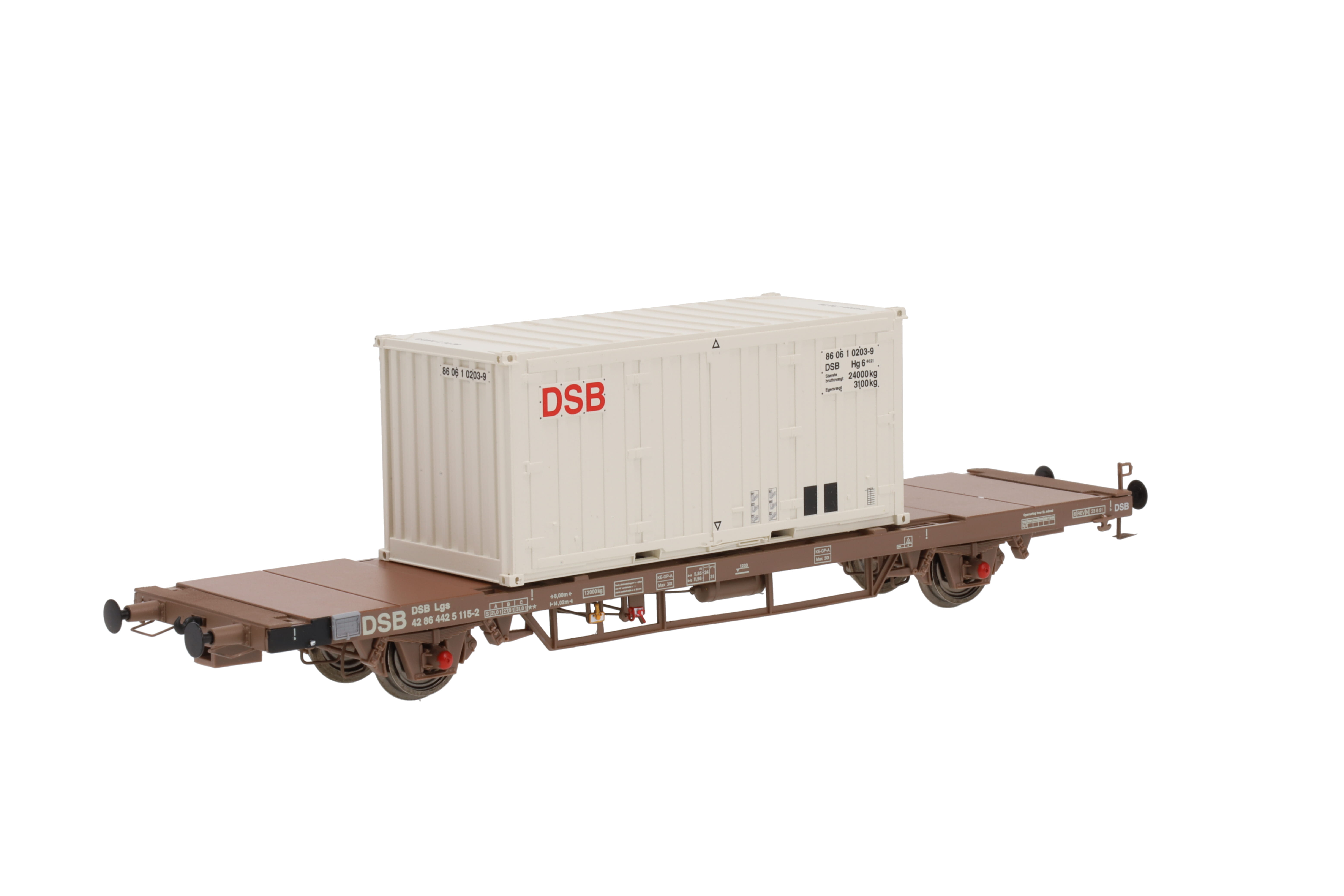 DSB Lgs ContainerWagen Ep.5 geschl. Boden, mit Beladung Container, Betr.-Nr.:42