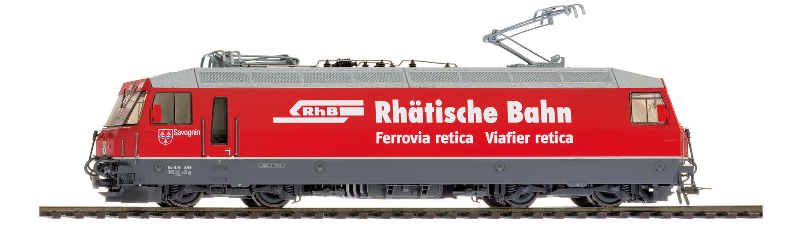 H0 RhB Ge4/4 III 647 GRÜSCH rot, mit "RhB - Rhätische Bahn" Aufschrift, Regelspur für 2-Leiter Gleichstrom digital mit SOUND