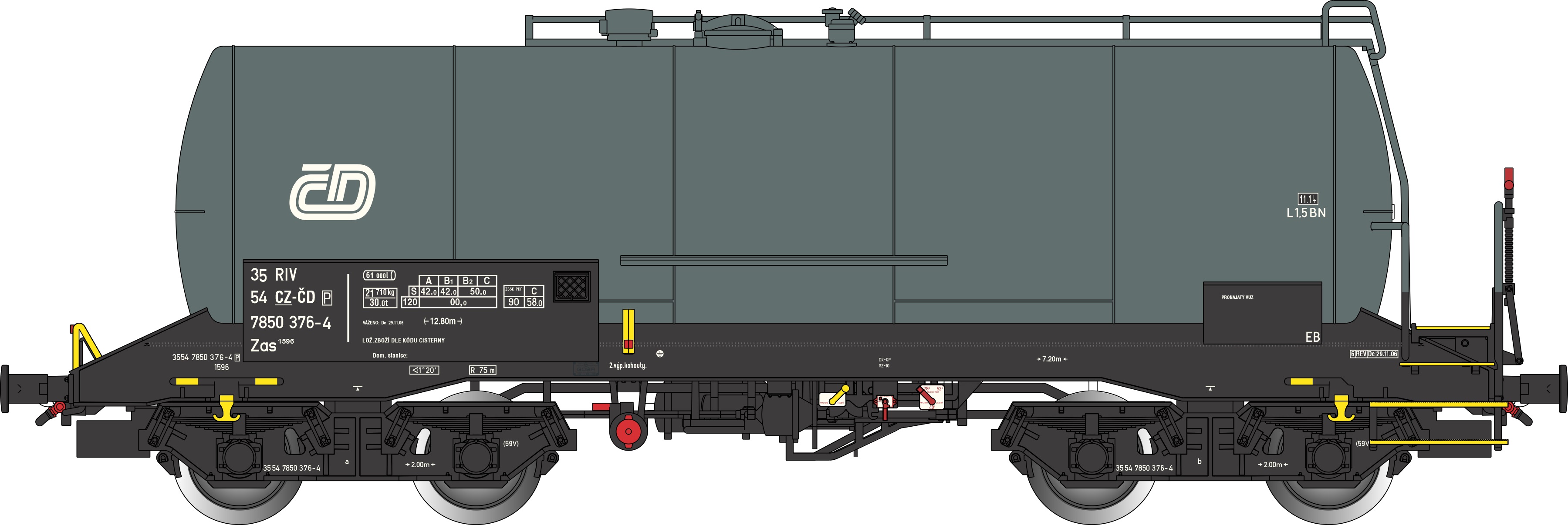 CZ-CD Kesselwagen grau Ep.6 Gattung Zas, RIV, Betr.-Nr.: 35 54 7850 376-4 P