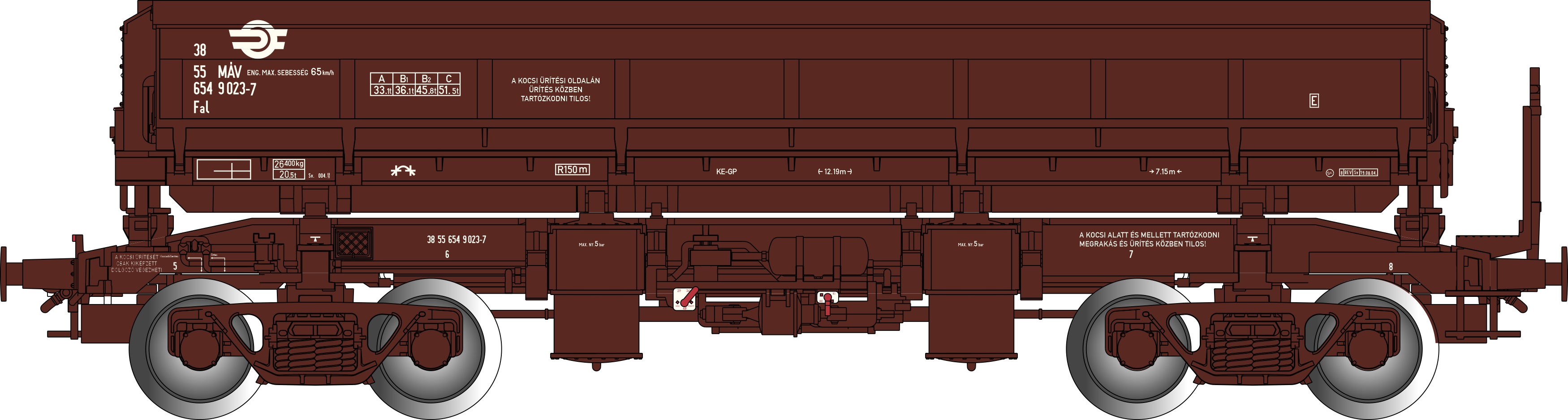 MAV Selbstentlade-Wagen braun Ep.5, 4-achsig, Gattung Fal, Betr.-Nr.: MAV 38 55