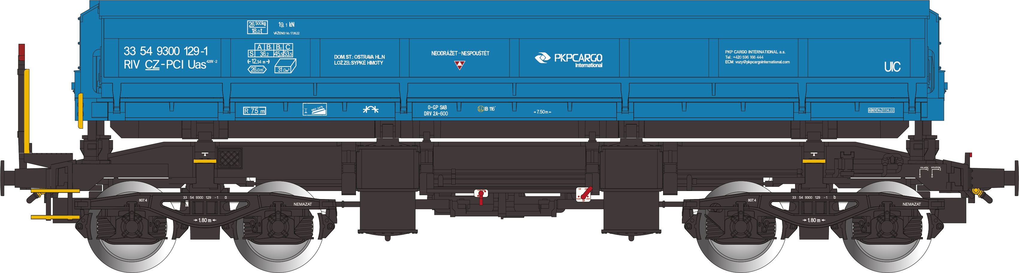 PKPCargo SelbstentladeWg blau Ep.6, 4-achsig, Gattung Uas, RIV, UIC, Betr.-Nr.: