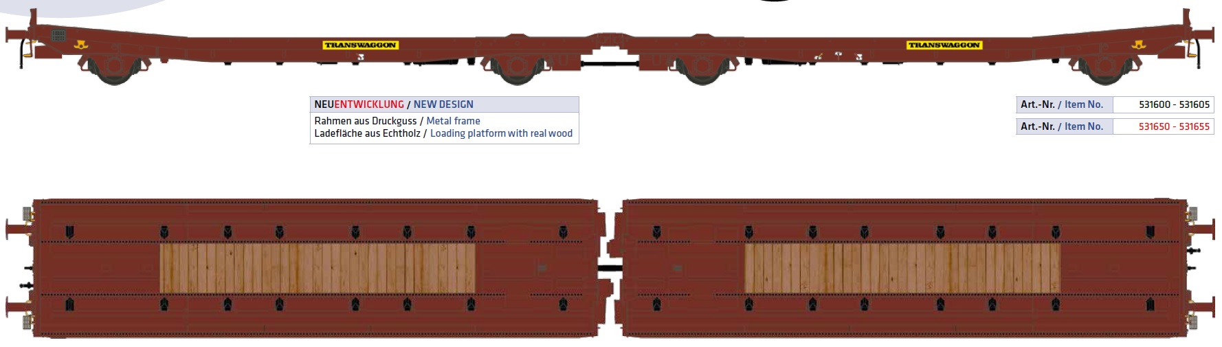 Transwaggon Flachwagenpaar TWA800A braun Ep.VI