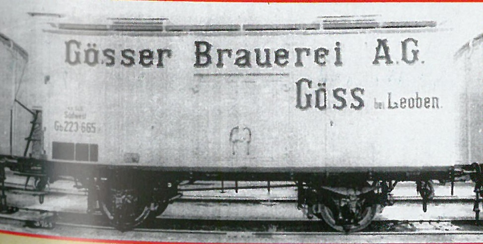 KKStB 2achs Bierwg Gösser EpI weiß, m Aufschr "Gösser Brauerei AG Göss/Leoben", mit Bremserhaus