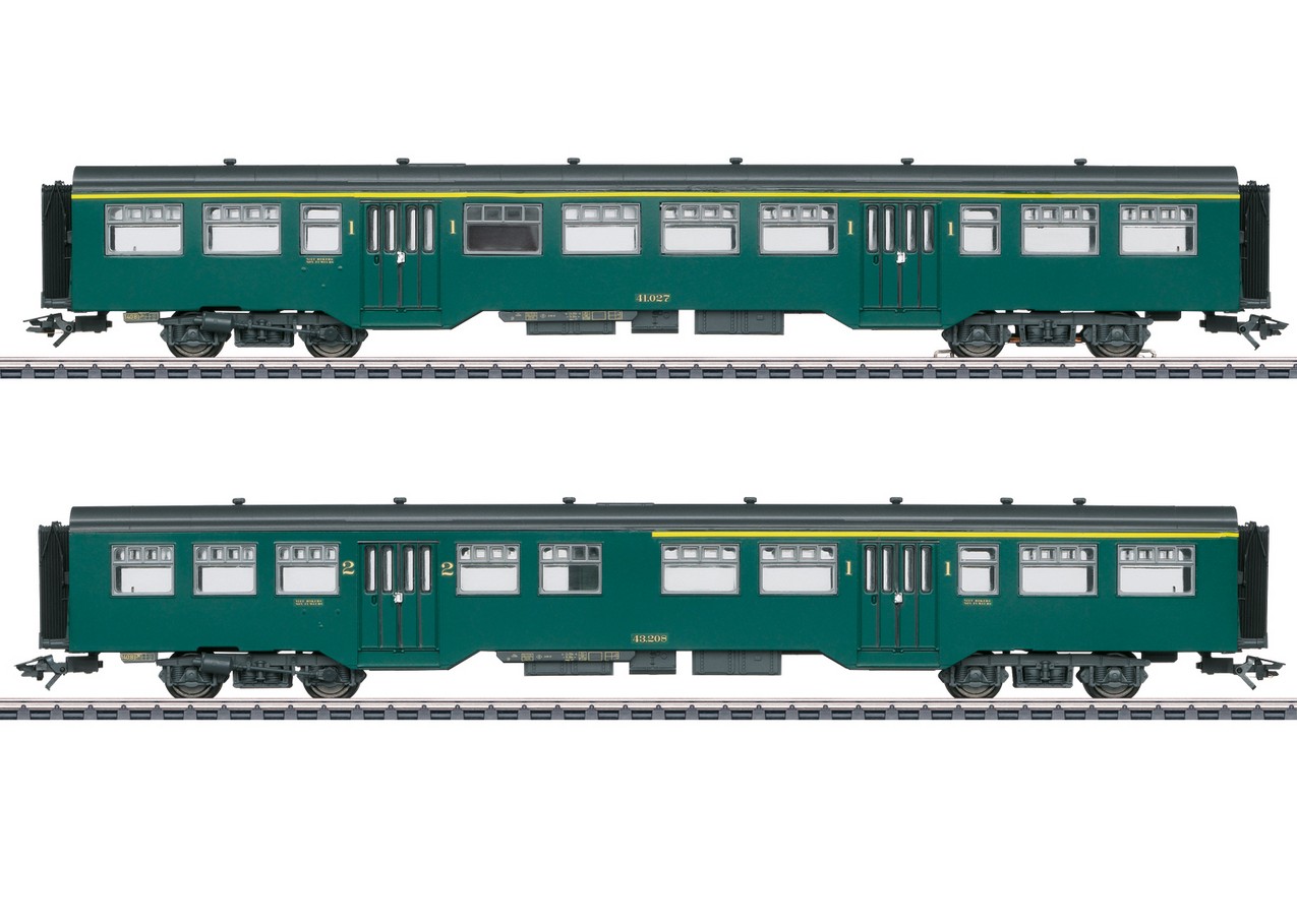 SNCB Personenwagenset M2 2tlg Ep.III mit Innenbeleuchtung 1.Kl. + 1/2.Kl.