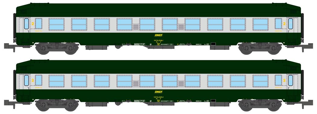 N SNCF 2x UIC grün/alu Ep4 Liegewagen, 2. Klasse