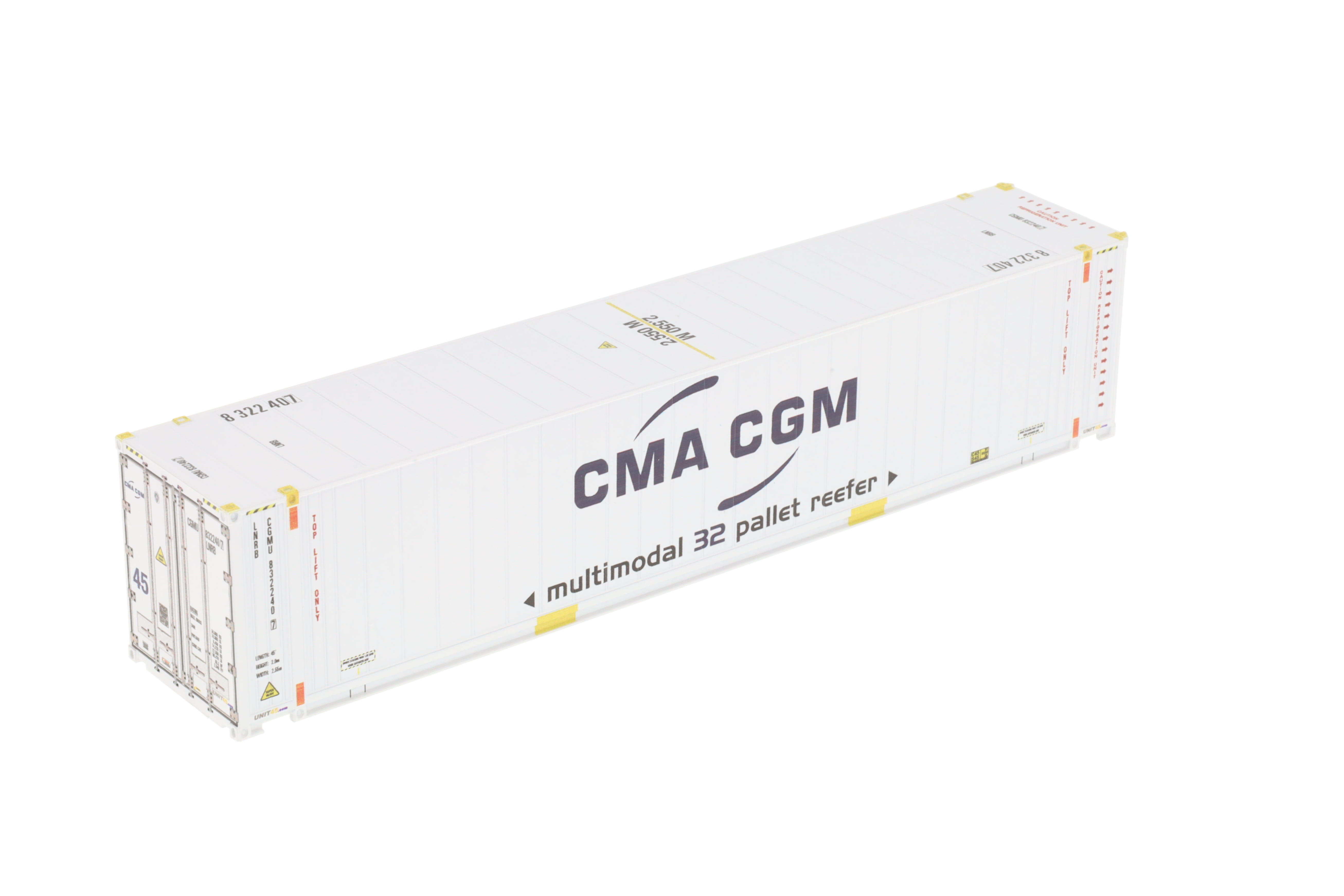 1:87 45´ Container CMA CGM WB-A / Ct45´ (Euro) Reefer (E), "multimodel 32 pallet reefer", UNit 45, # CGMU 832240