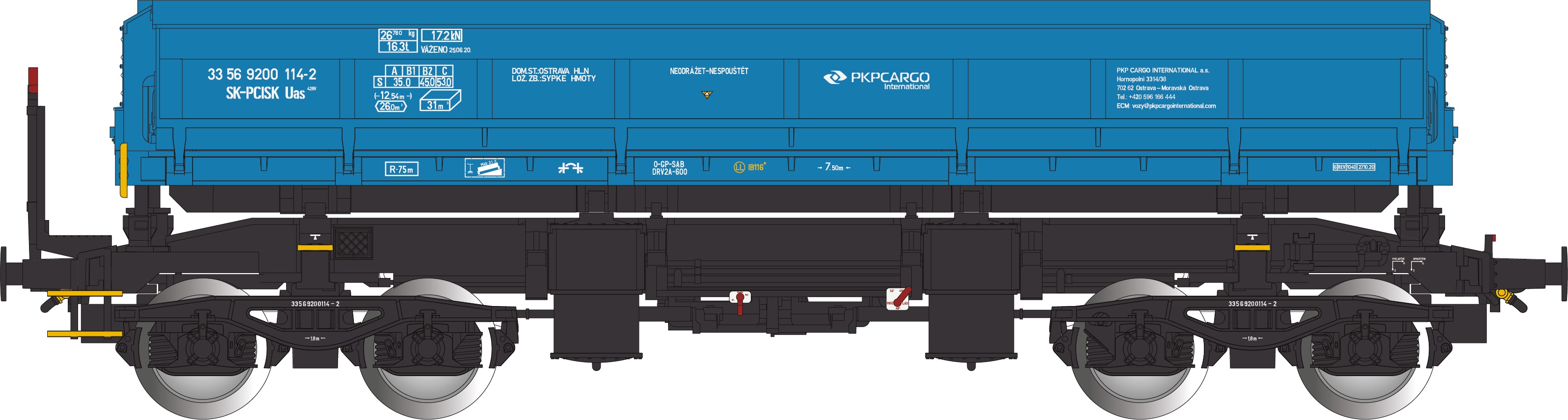 PKPCargo SelbstentladeWg blau Ep.6, 4-achsig, Gattung Uas, Betr.-Nr.: SK-PCISK 3