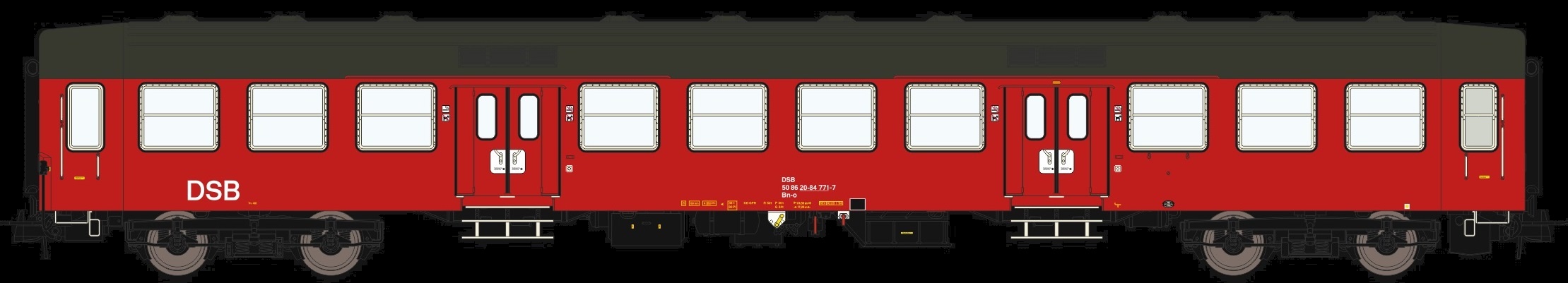 DSB Bn-o 2.Kl PersonenWag Ep5 rot, Betr.-Nr.: 50 86 20-84 771-7, weißes "DSB"-Em