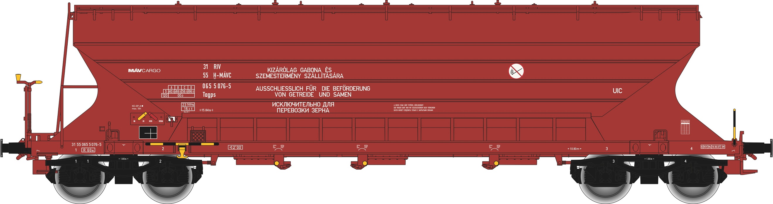 H-MAVC Getreide-Wagen rot Ep6 4-achsig, Gattung Tagps, MAV Cargo, rotbraun, RIV