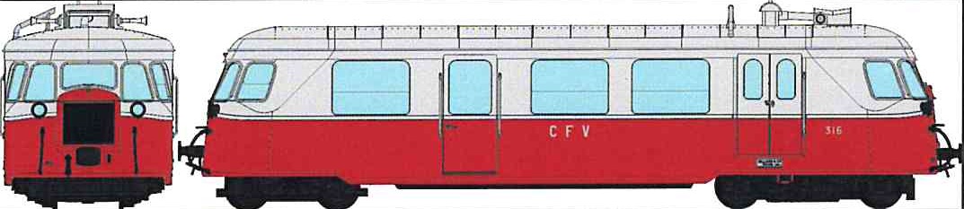 CFV Billard N°316 H0e/H0mDCCS Ep.5-6, Schmalspur-Triebwagen Billard A80D, 2 Spitzenlichter, Innenbeleuchtung, rot / grau, Museumstriebwagen, digital mit SOUND