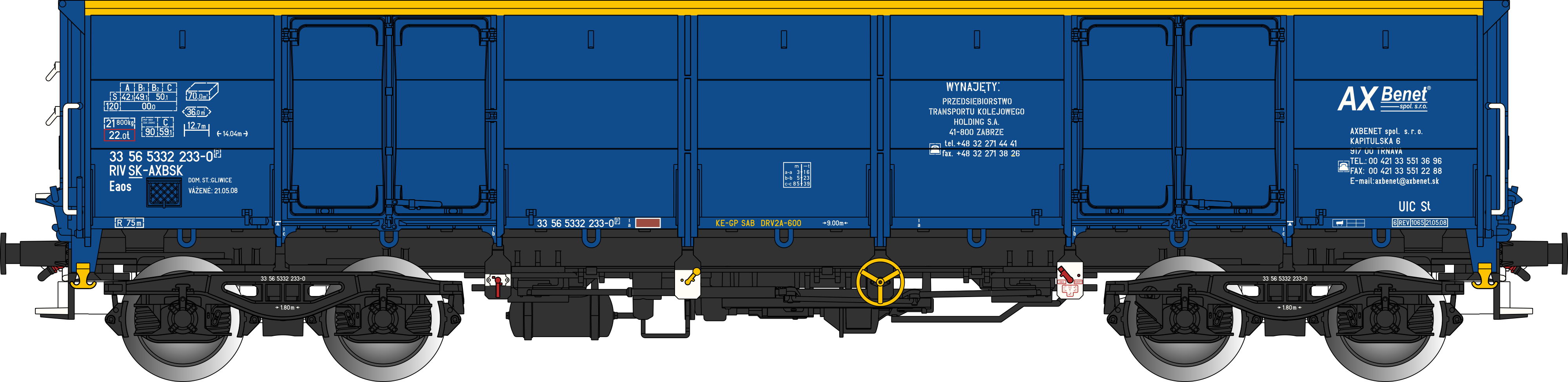 SK-AXBSK offen Güterwagen Ep6 blau, 4-achsig, Gattung Eaos, RIV, UIC, Betr.-Nr.: