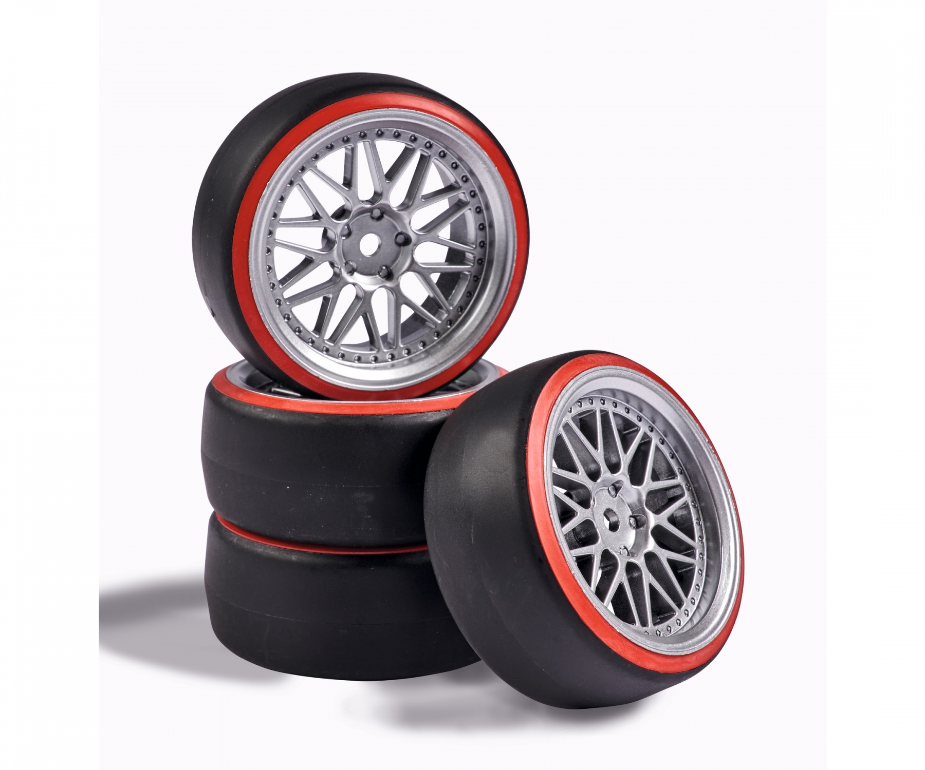 1:10 Räderset Drift silber/ rot 4 St.