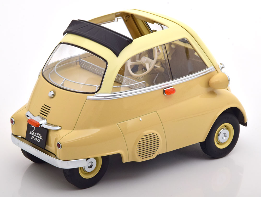 BMW 250 Isetta´59 gelb 1:12 mit geöffnetem Dach und zweifarbig creme/gelb