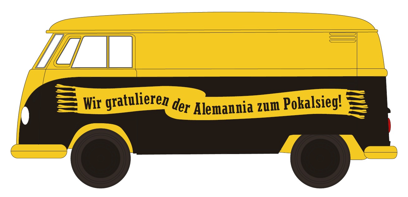 VW T1 Kasten Gratulation der Alemannia zum Aufstieg und Pokalgewinn