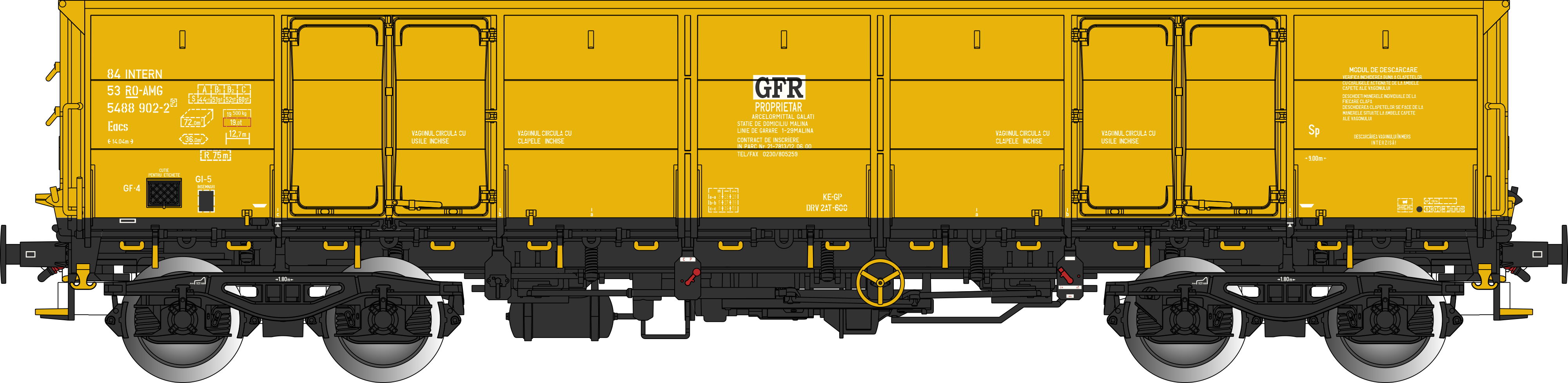 RO-AMG offener Güterwagen Ep6 gelb, 4-achsig, Gattung Eacs, Betr.-Nr.: 84 53 548