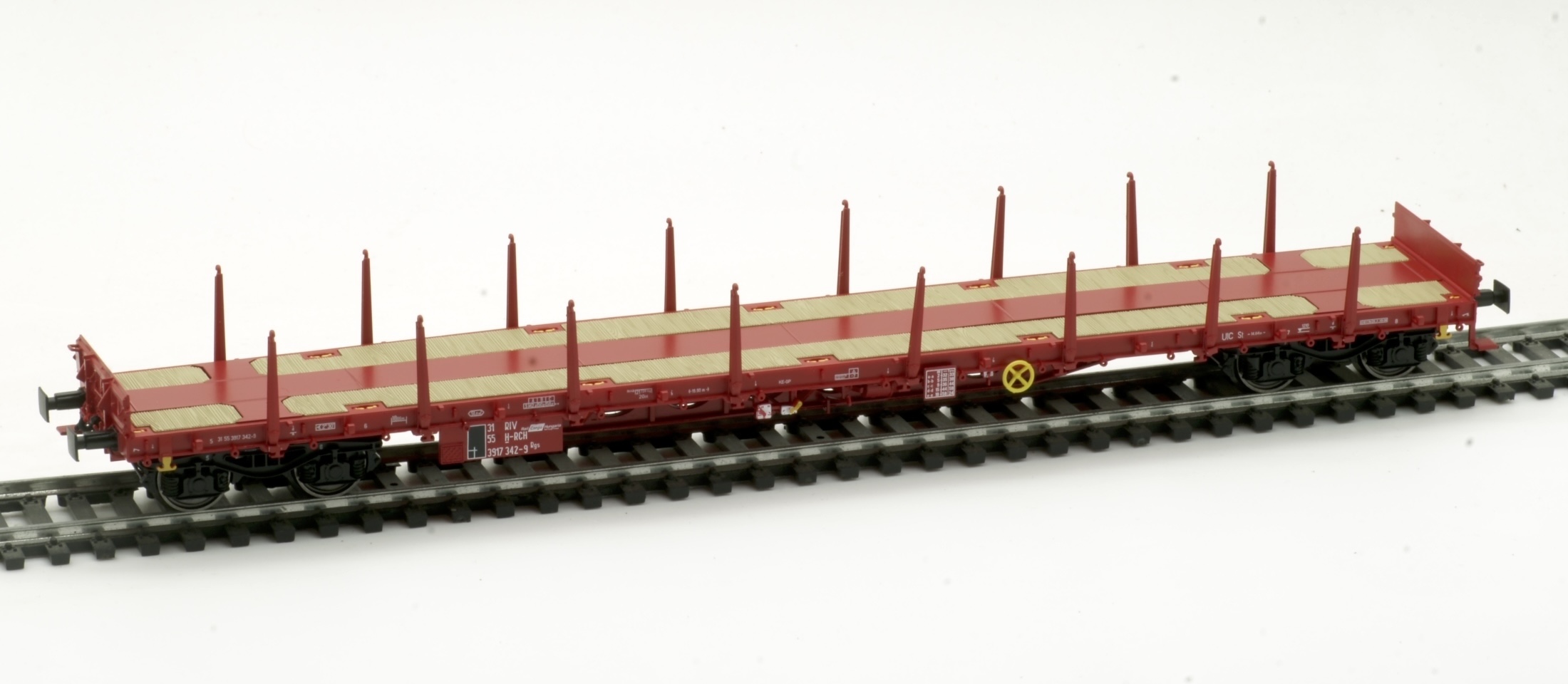 RCH Rungenwagen rotbraun Ep.6 "Rail Cargo Hungaria", 4-achsig, Gattung Rgs, RIV,