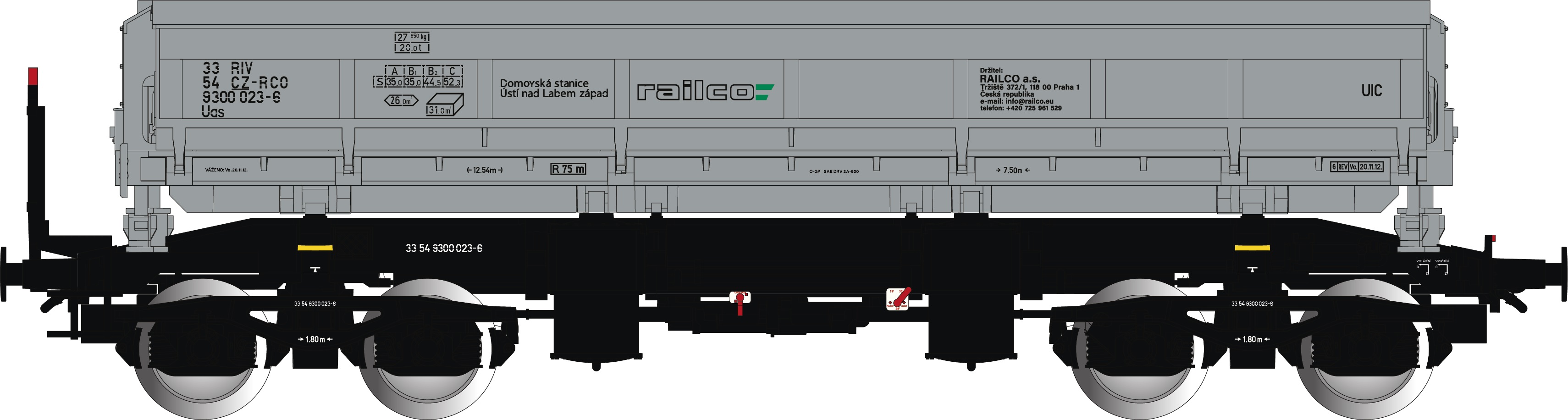 RAILCO Selbstentlade-Wag grau Ep.6, 4-achsig, Gattung Uas, RIV, UIC, Betr.-Nr.: