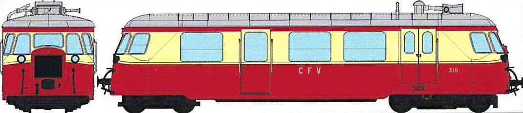 CFV Billard N°316 H0e/H0mDCCS Ep.4, Schmalspur-Triebwagen Billard A80D, 2 Spitzenlichter, Innenbeleuchtung, rot / creme mit alufarbenem Dach, digital mit SOUND