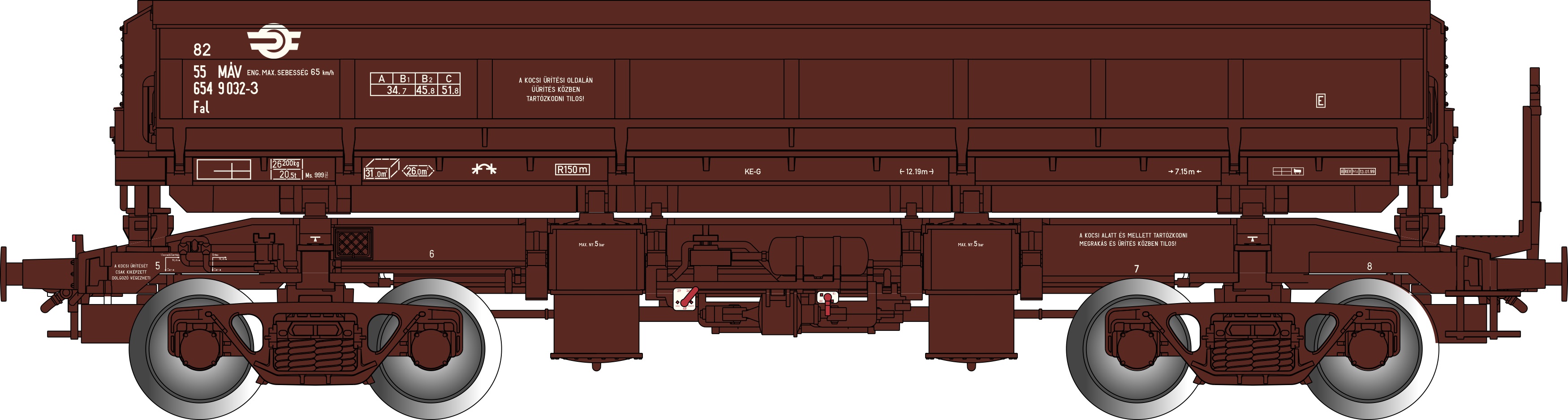 MAV Selbstentlade-Wagen braun Ep.5, 4-achsig, Gattung Fal, Betr.-Nr.: MAV 82 55