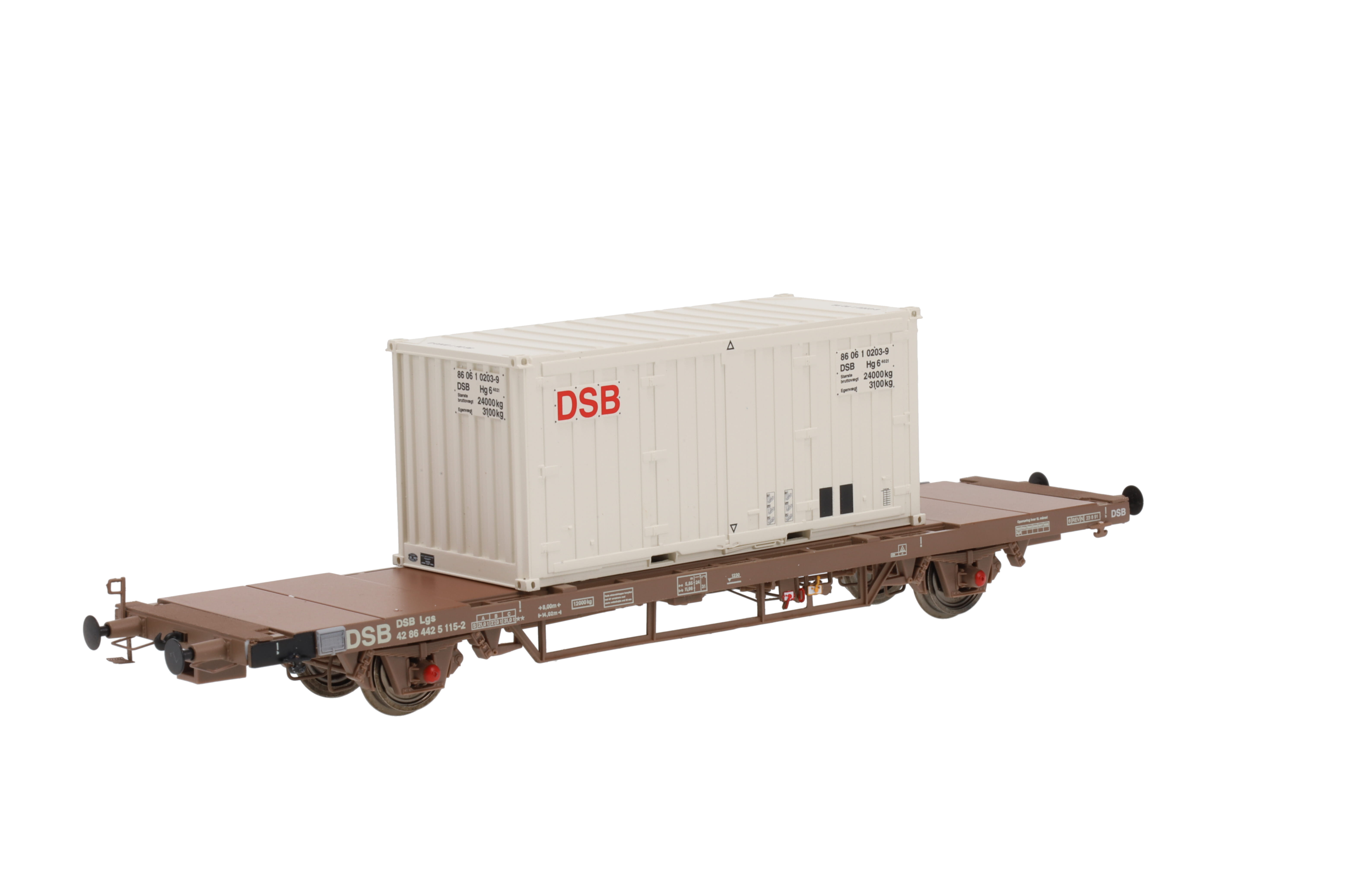 DSB Lgs ContainerWagen Ep.5 geschl. Boden, mit Beladung Container, Betr.-Nr.:42