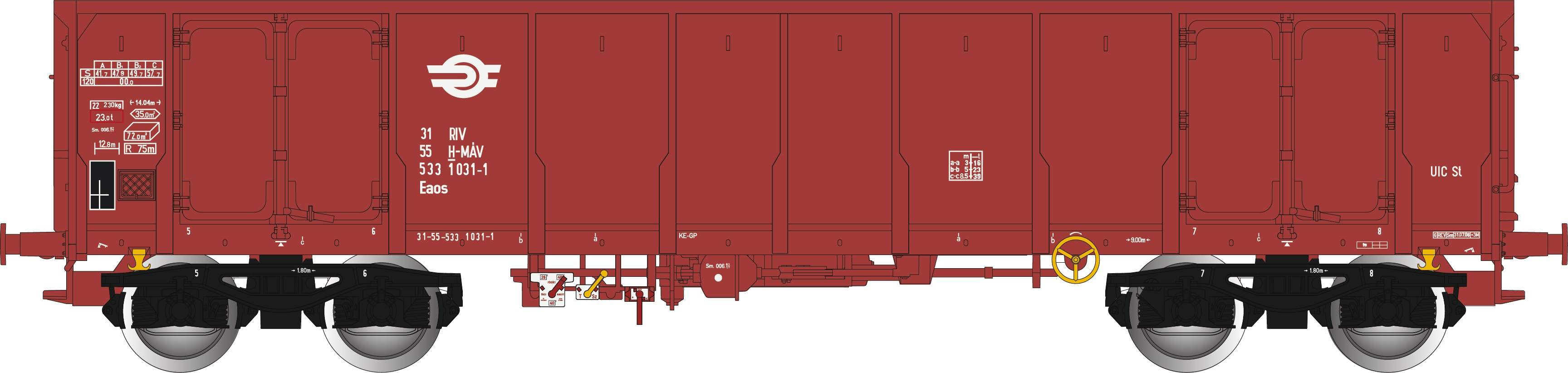 MAV Eaos Hochbordwagen braun Ep.6, RIV, UIC