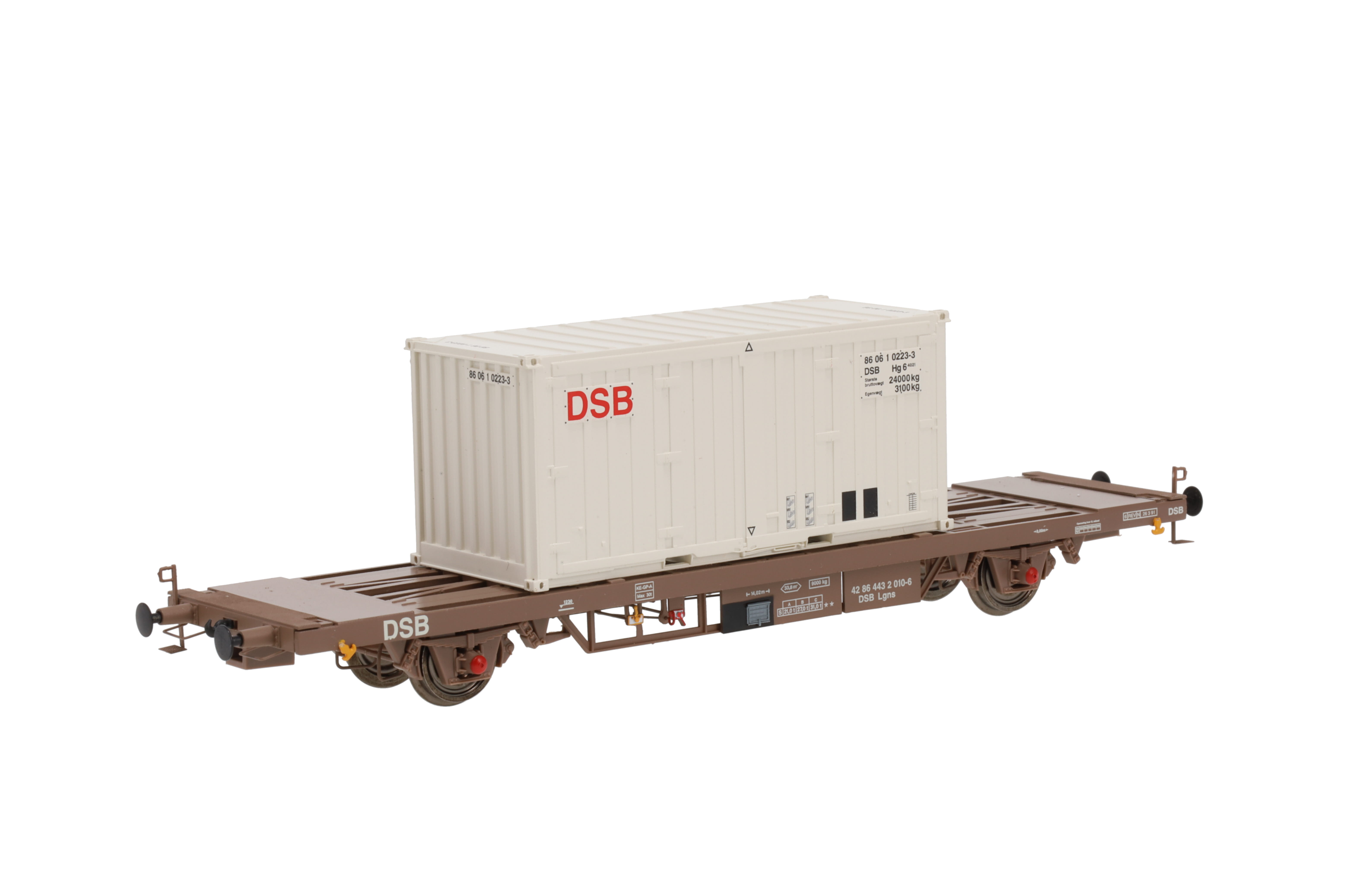 DSB Lgns ContainerWagen Ep4-5 offener Boden, mit Beladung Container, Betr.-Nr.:4