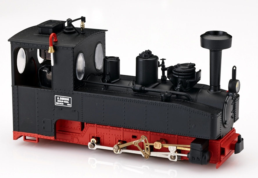 HF Brigade Dampflok H0e 9mm, schwarz / rot, 0-8-0T, beschriftet Borsig Fabriksch