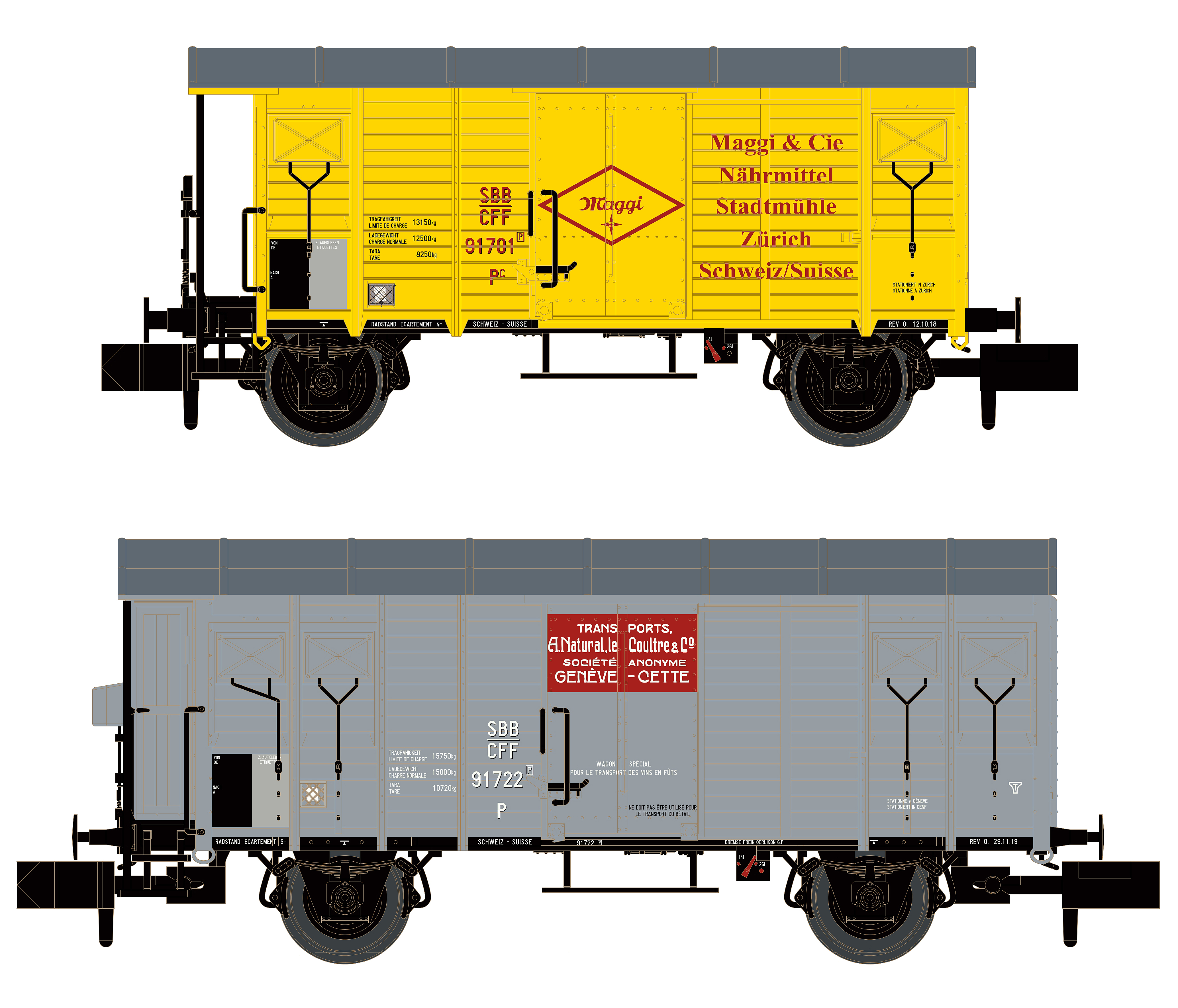 SBB gedeckter Güterwagen Set 2tlg. K2 Ep.II "Maggi + Weintransport"