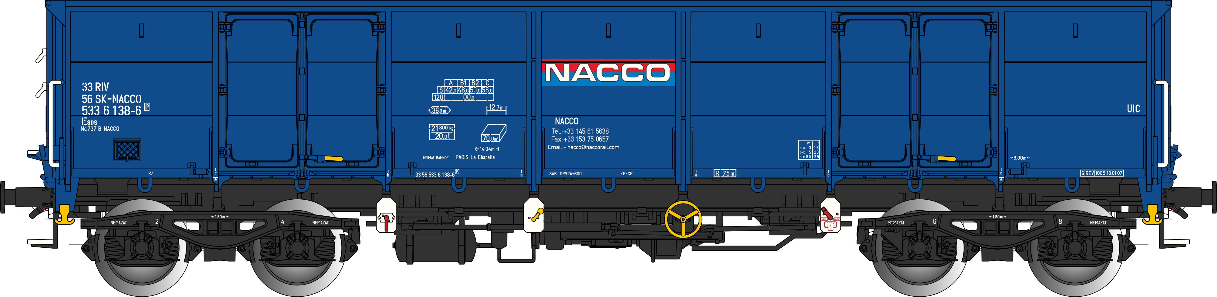 SK-NACCO offen Güterwagen Ep6 blau, 4-achsig, Gattung Eaos, RIV, UIC, Betr.-Nr.: