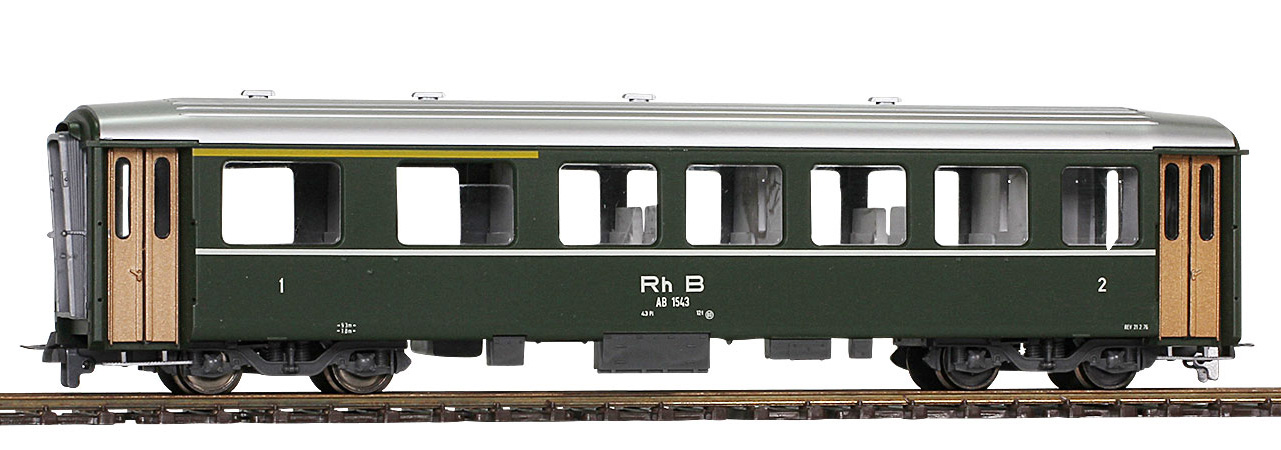 RhB AB 1541 1./2. Kl. EWI Ep4 grün, verkürzt (BB), mit Buchstabenbeschriftung "RhB", Personenwagen für Albula-Schnellzug