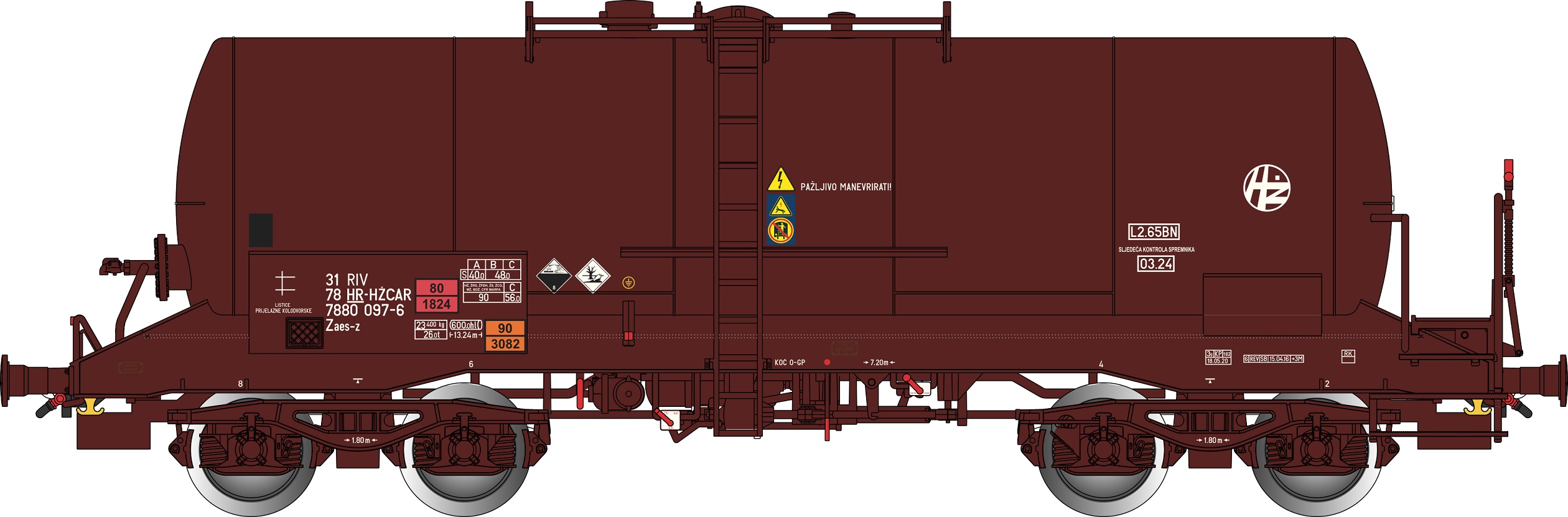 HR-HZCAR Kesselwagen HZ Ep6 braun, Gattung Zaes-z, RIV, Betr.-Nr.: 31 78 7880 09