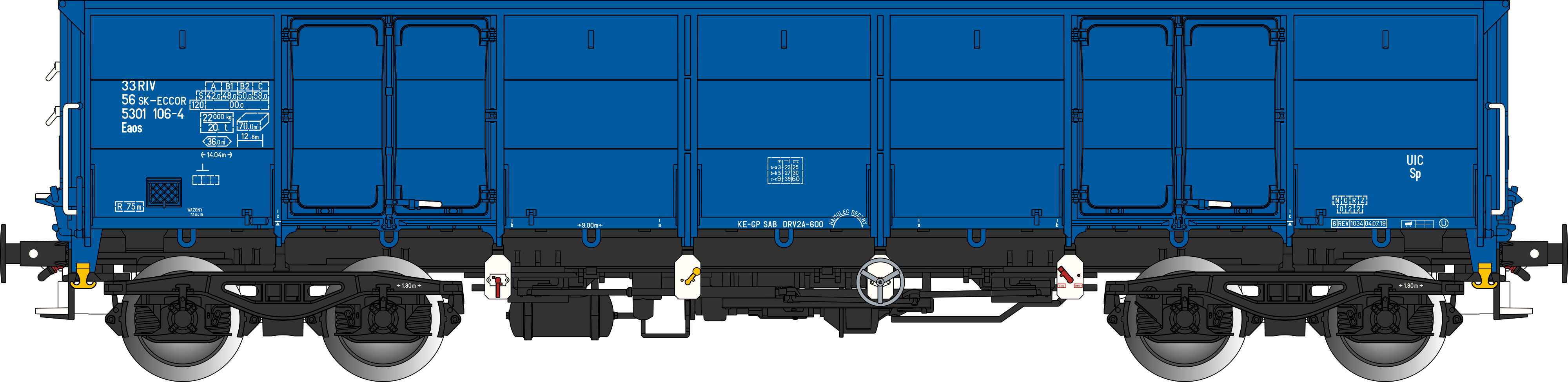 SK-ECCOR offen Güterwagen Ep6 blau, 4-achsig, Gattung Eaos, RIV, UIC, Betr.-Nr.: