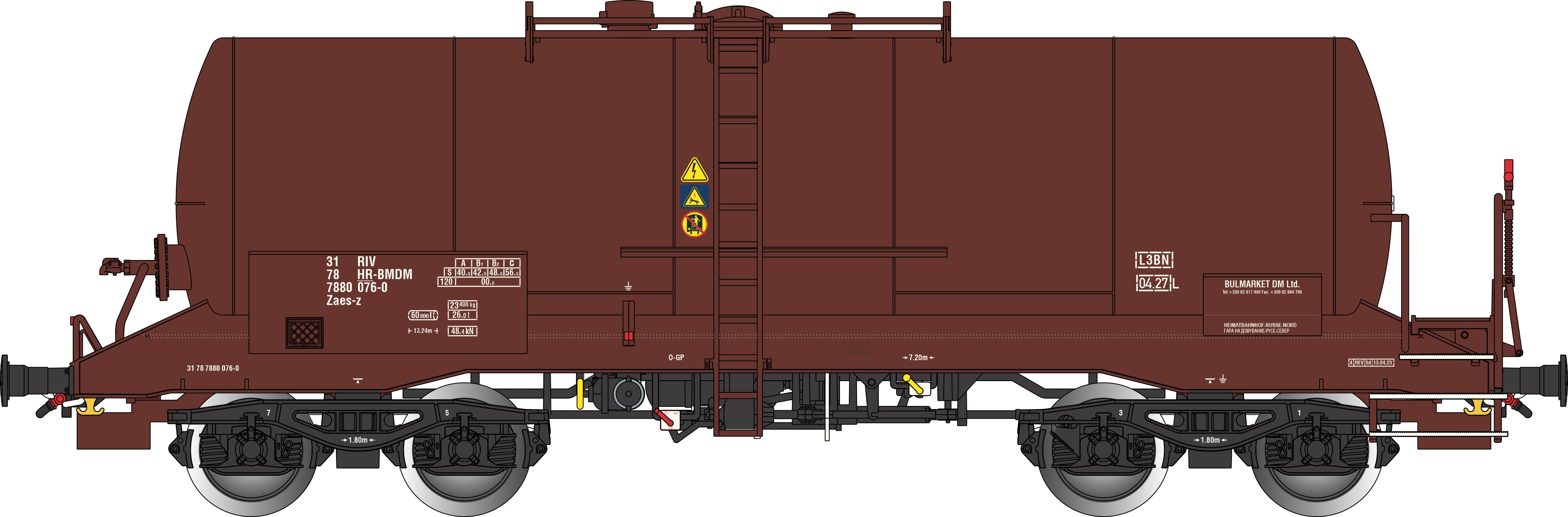 HR-BMDM Kesselwagen braun Ep6 Bullmarket, Gattung Zaes-z, RIV, Betr.-Nr.: 31 78