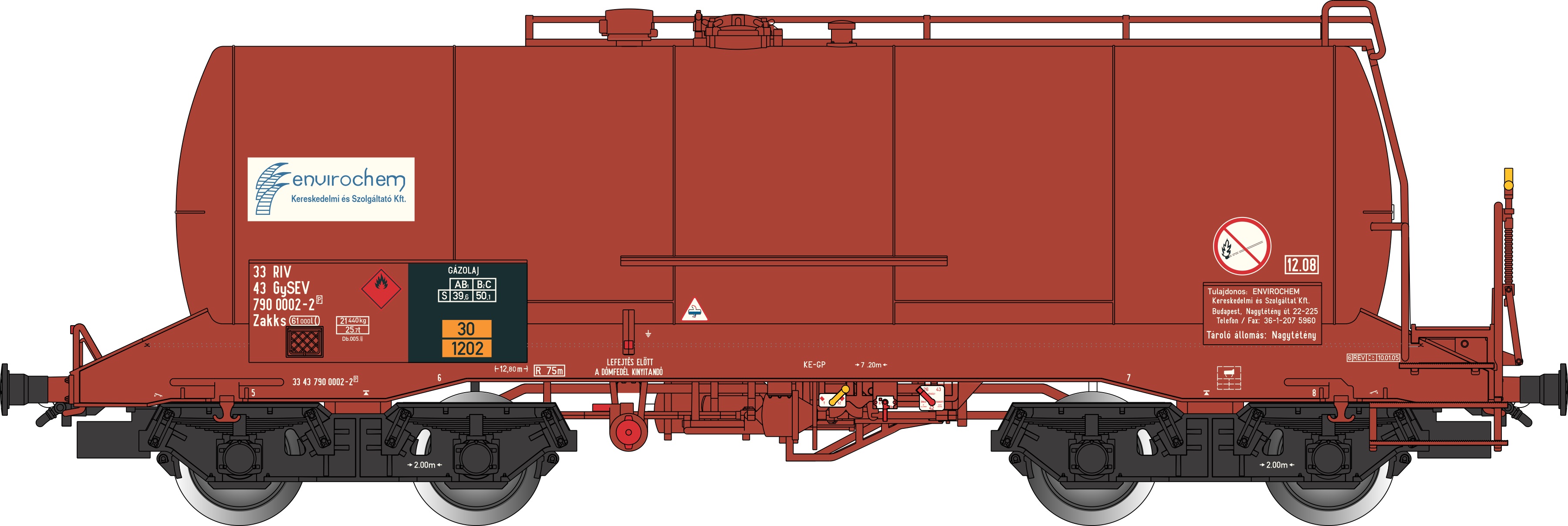 GYSEV Kesselwagen braun Ep5 ENVIRONCHEM, Gattung Zakks, RIV, Betr.-Nr.: 33 43 79