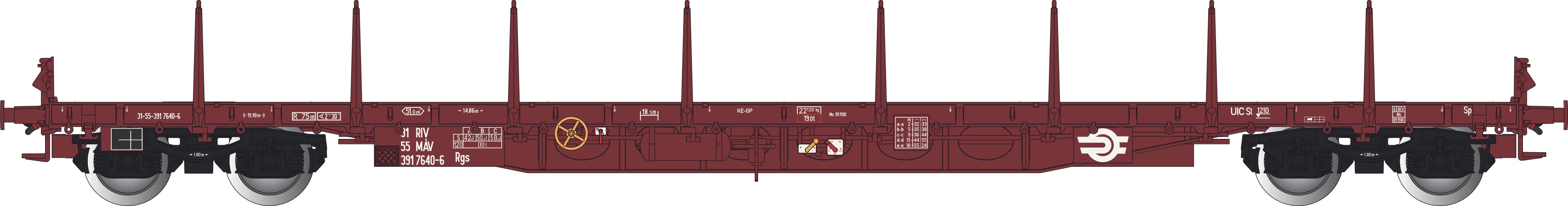 MAV Rungenwagen braun Ep.5 4-achsig, Gattung Rgs, RIV, UIC
