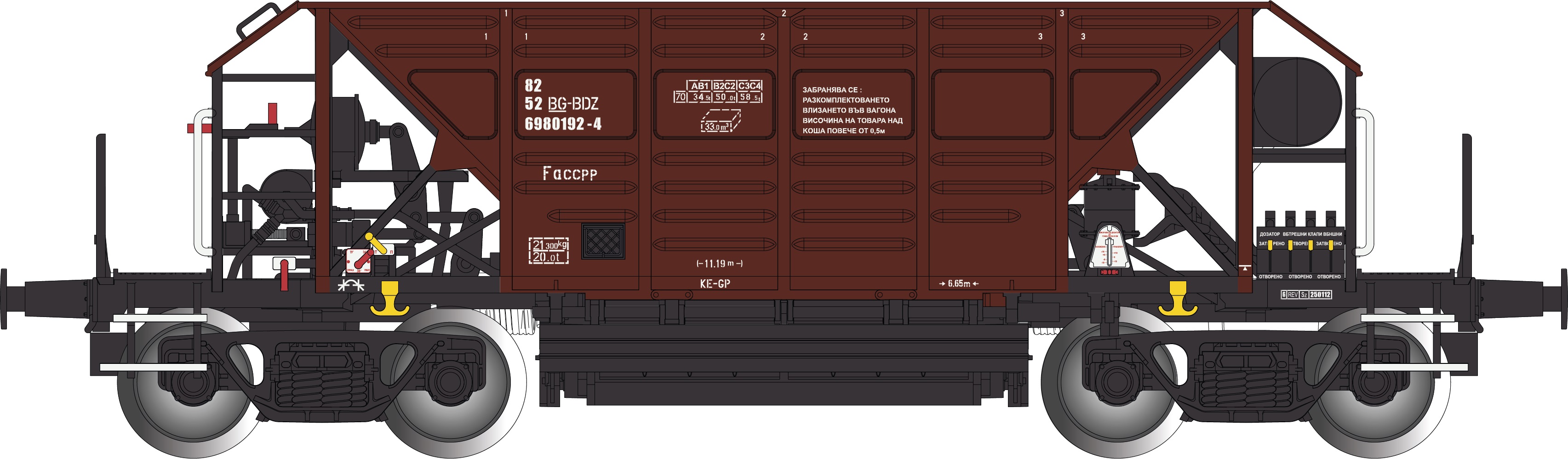 BDZ Schotterwagen braun Ep.6 4-achsig, Gattung Faccpp, Betr.-Nr.: 82 52 698 0 19