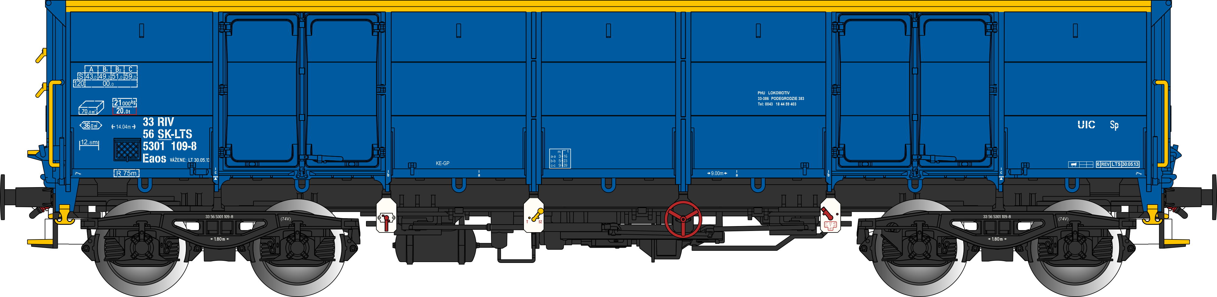 SK-LTS offener Güterwagen Ep6 blau, 4-achsig, Gattung Eaos, RIV, UIC, Betr.-Nr.: