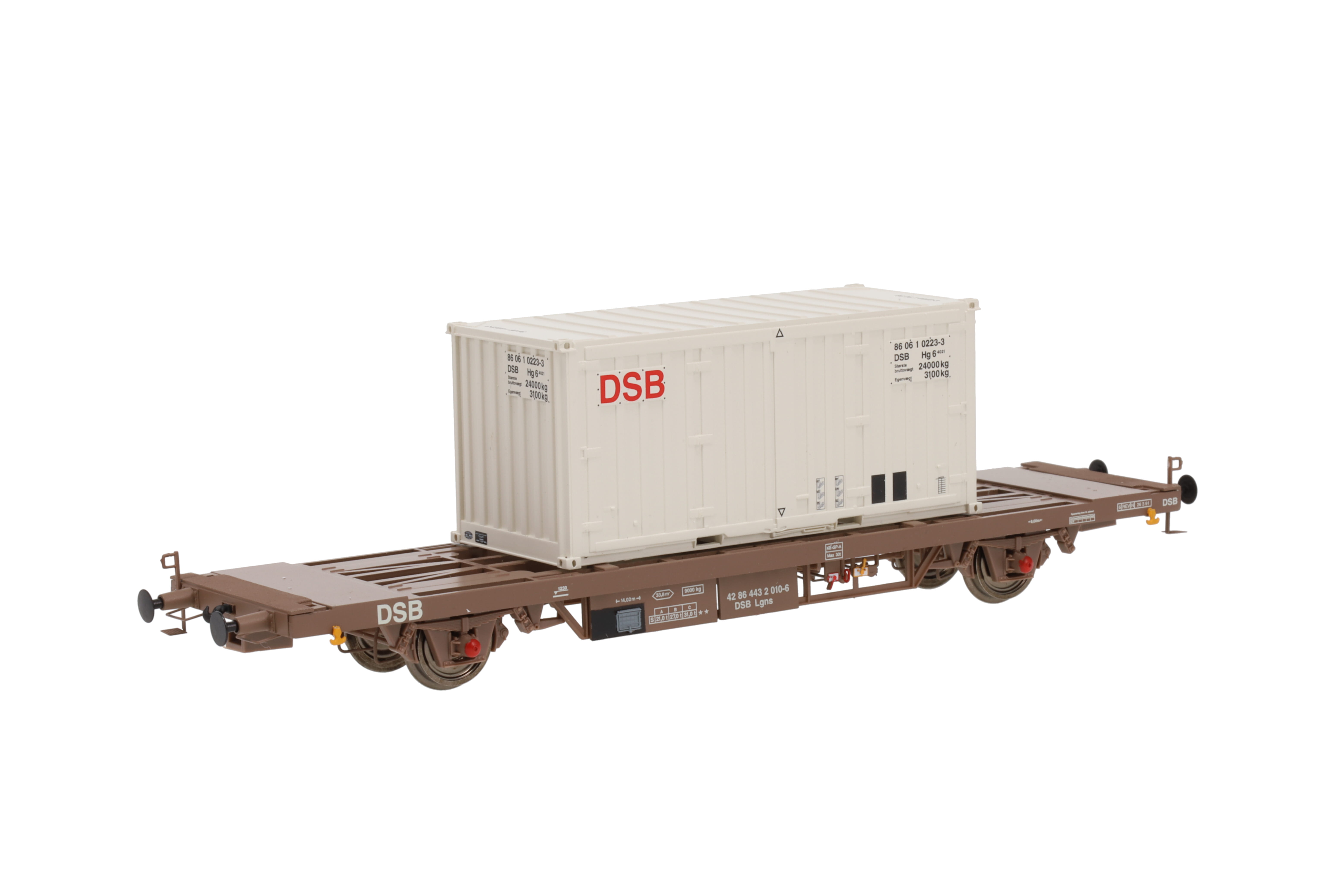 DSB Lgns ContainerWagen Ep4-5 offener Boden, mit Beladung Container, Betr.-Nr.:4