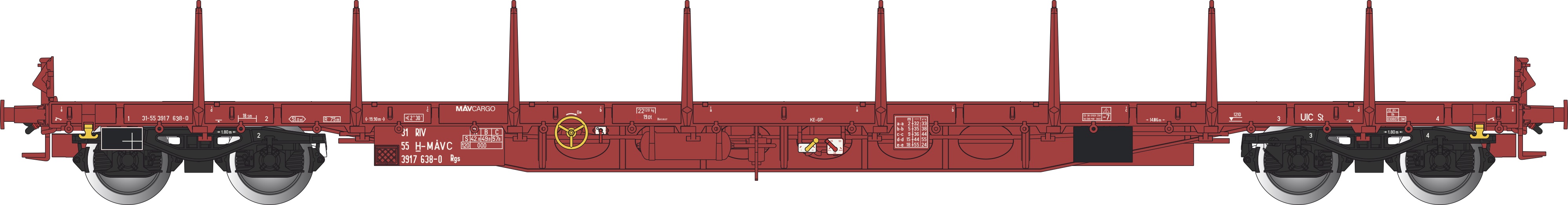 MAV Rungenwagen rotbraun Ep.6 "MAV Cargo", 4-achsig, Gattung Rgs, RIV, UIC