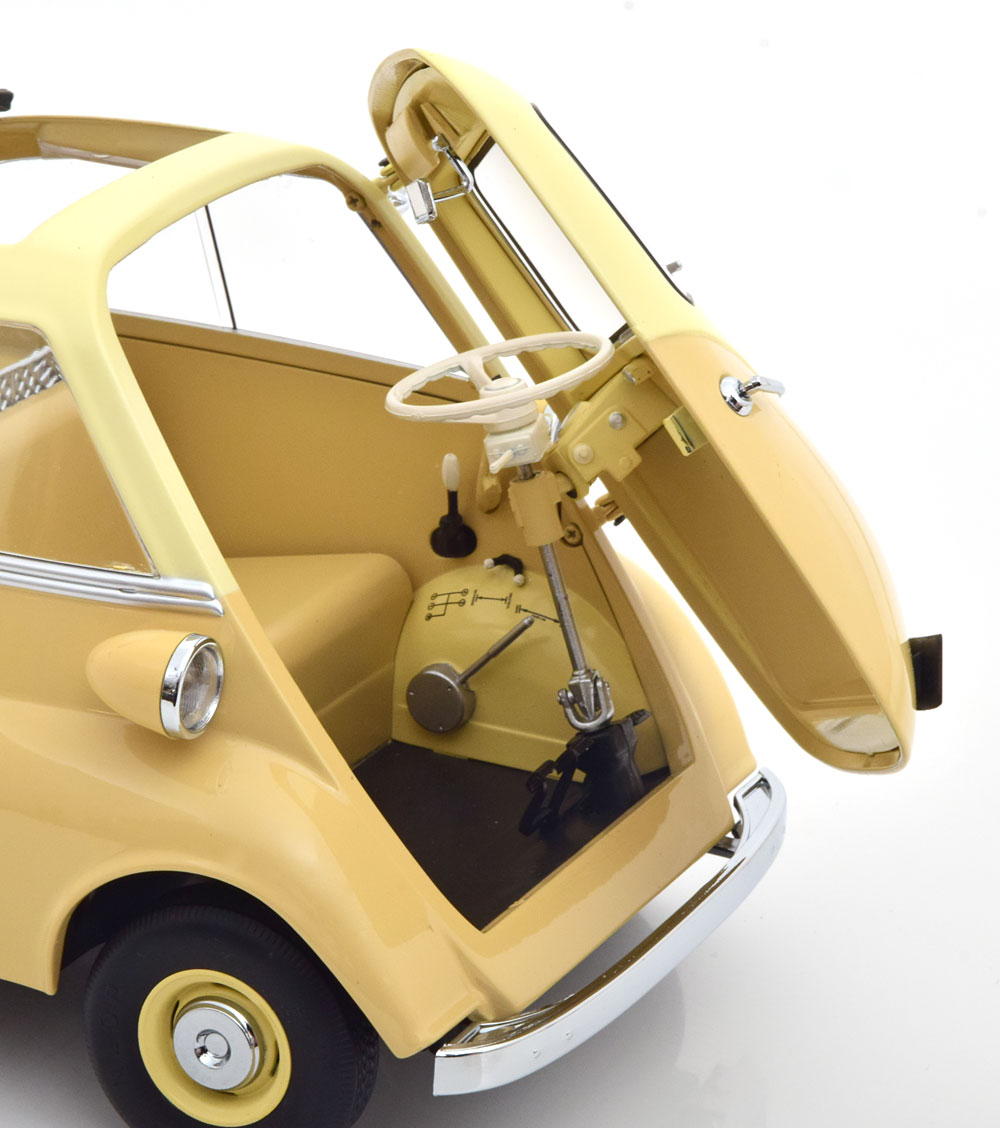 BMW 250 Isetta´59 gelb 1:12 mit geöffnetem Dach und zweifarbig creme/gelb