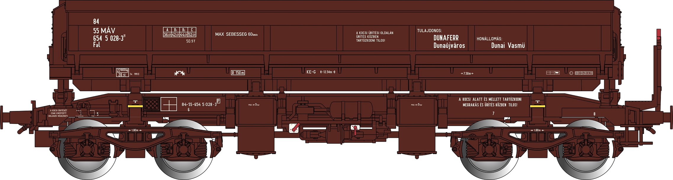 MAV Selbstentlade-Wagen braun Ep.5, 4-achsig, Gattung Fal, Betr.-Nr.: H-MAV 84 5