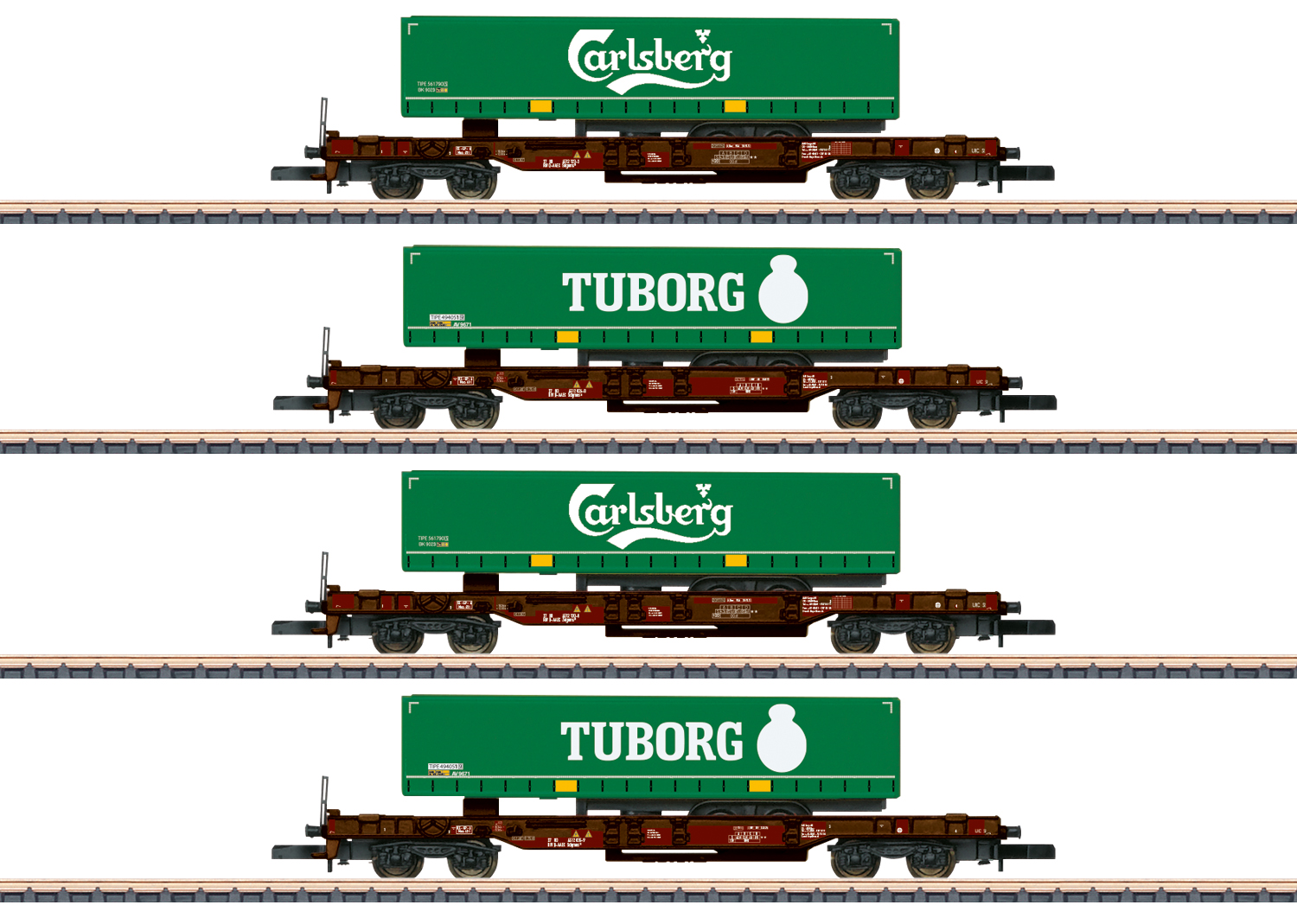 AAE Taschenwagenset 4tlg. Ep.VI beladen mit LKW-Aufliegern "Tuborg"