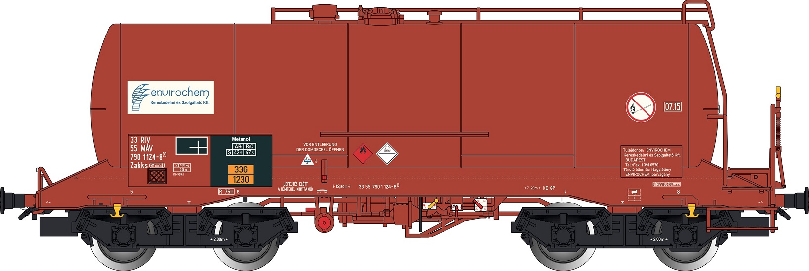 MAV Kesselwagen ENVIROCHEM Ep. 4-5, rotbraun, Gattung Zakks, RIV, Betr.-Nr.: 33