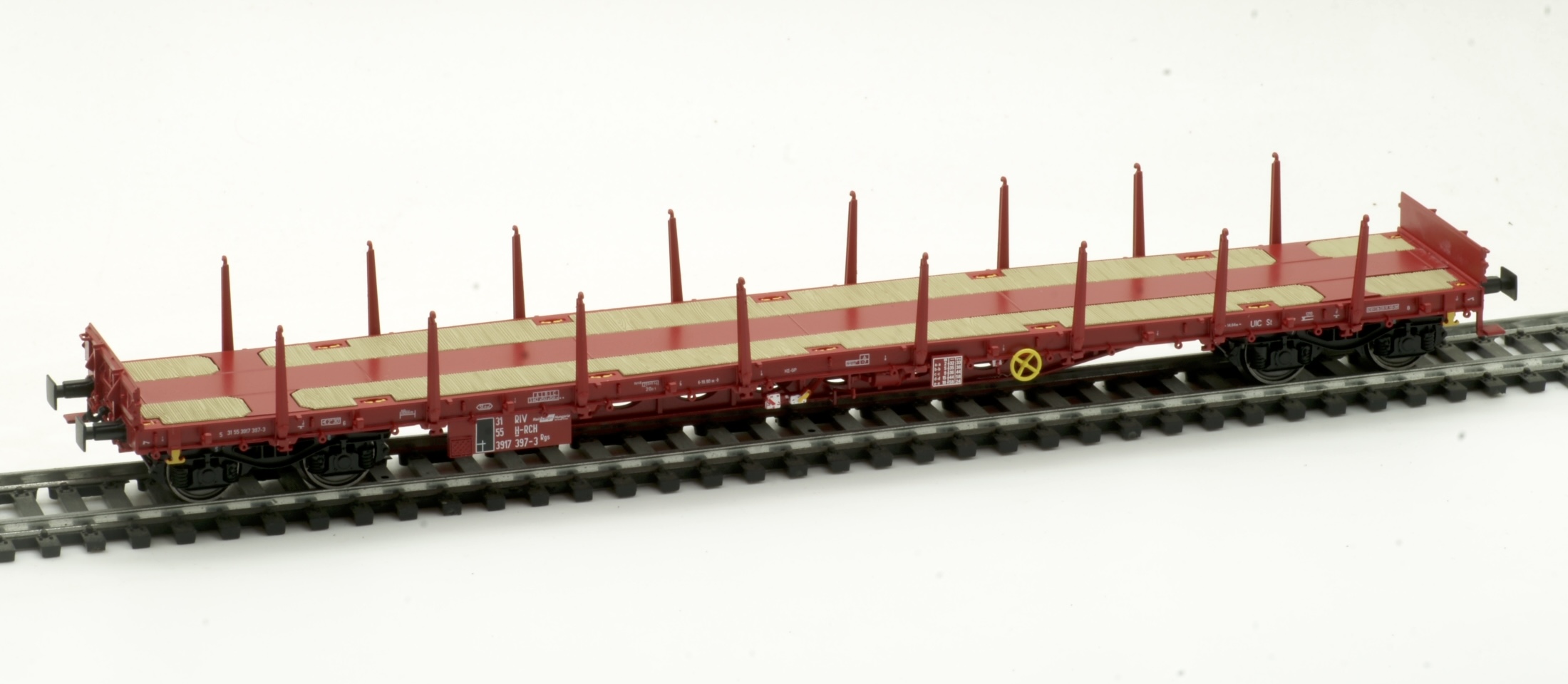 RCH Rungenwagen rotbraun Ep.6 "Rail Cargo Hungaria", 4-achsig, Gattung Rgs, RIV,