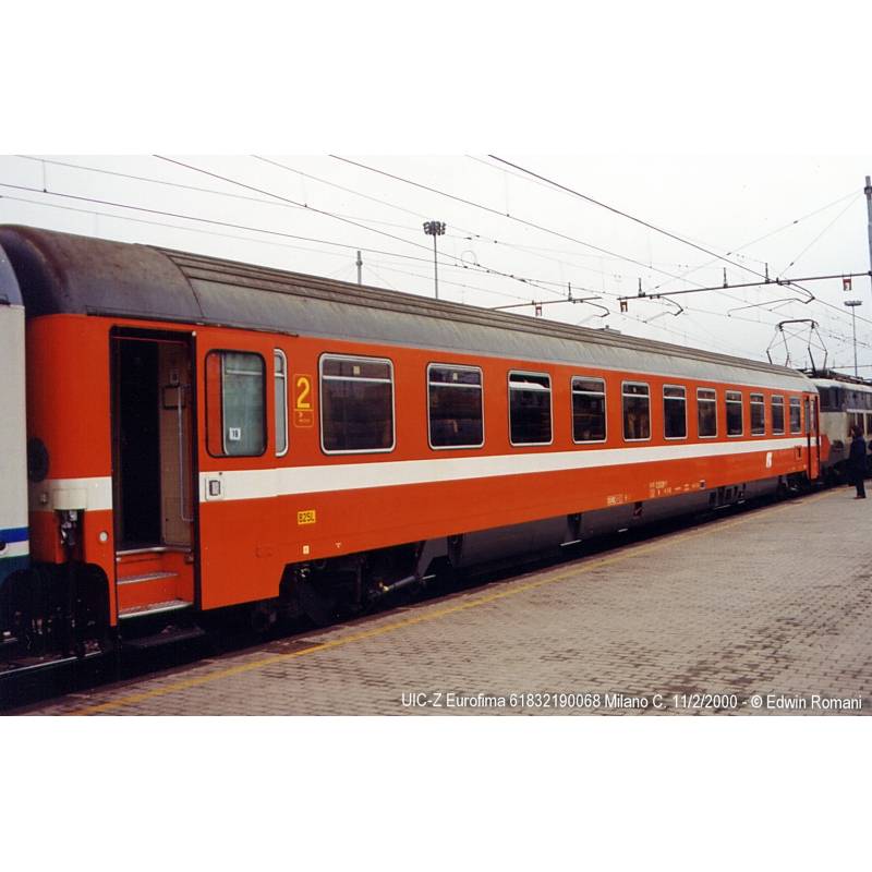 FS EurofimaWagen 2. Kl. Ep4-5 EpIV/V, orange C1, schräges Logo, gelbe Beschriftu