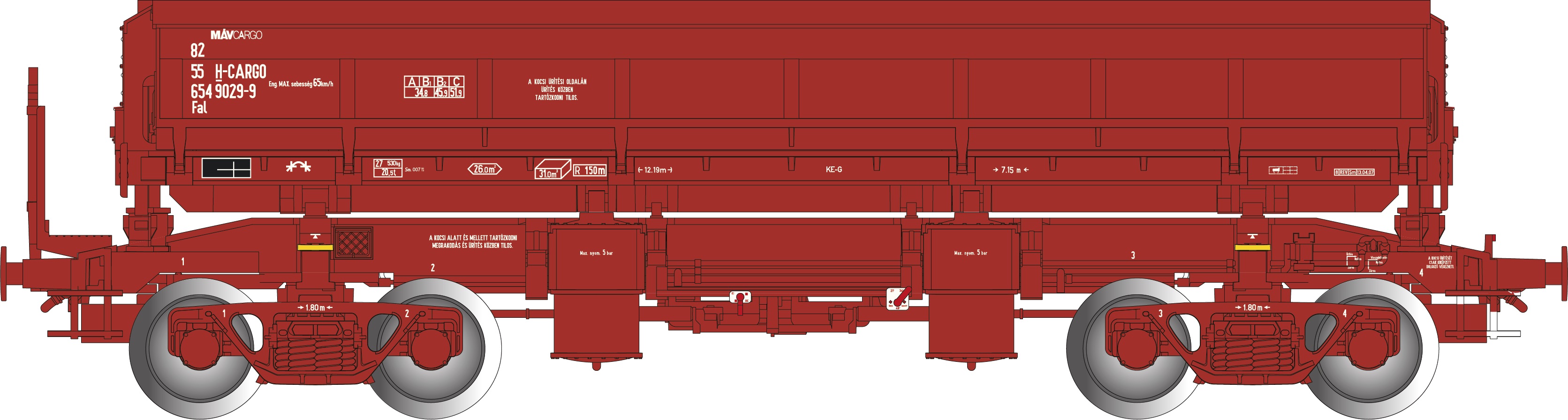 MAV-CARGO Selbstentlade-Wagen braun, Ep.6, 4-achsig, Gattung Fal, Betr.-Nr.: H-C